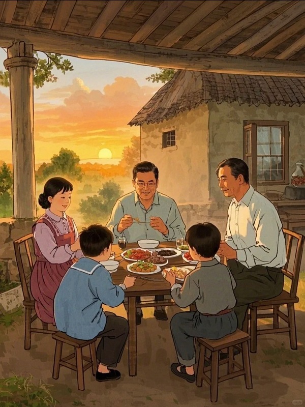 tranh vẽ bữa cơm gia đình 5