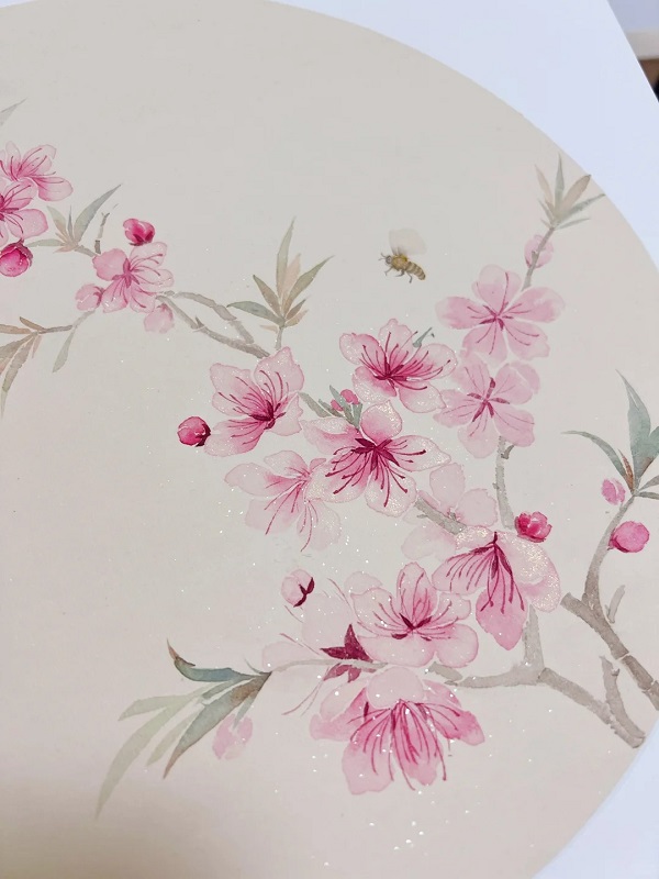 Bức tranh vẽ hoa đào phong cách truyền thống 