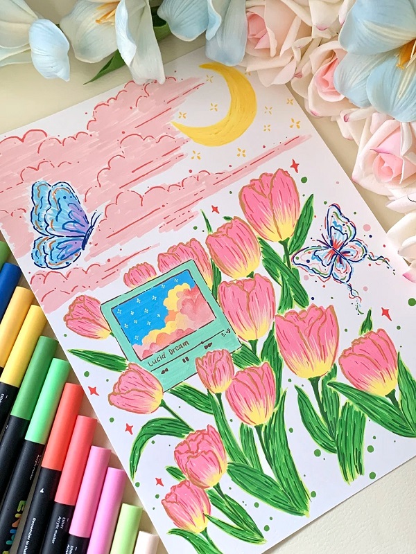 tranh vẽ hoa tulip 19