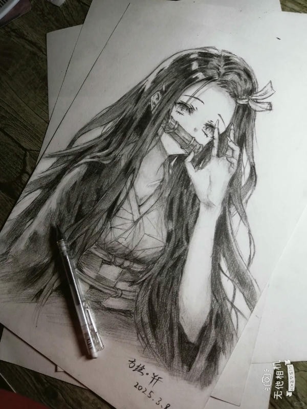 Vẽ Nezuko bằng bút chì 21