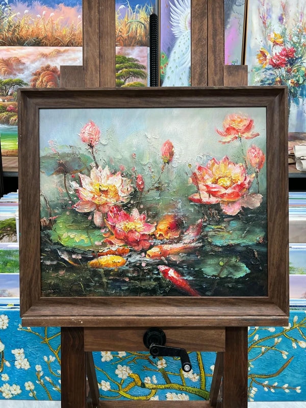 tranh hoa sen sơn dầu