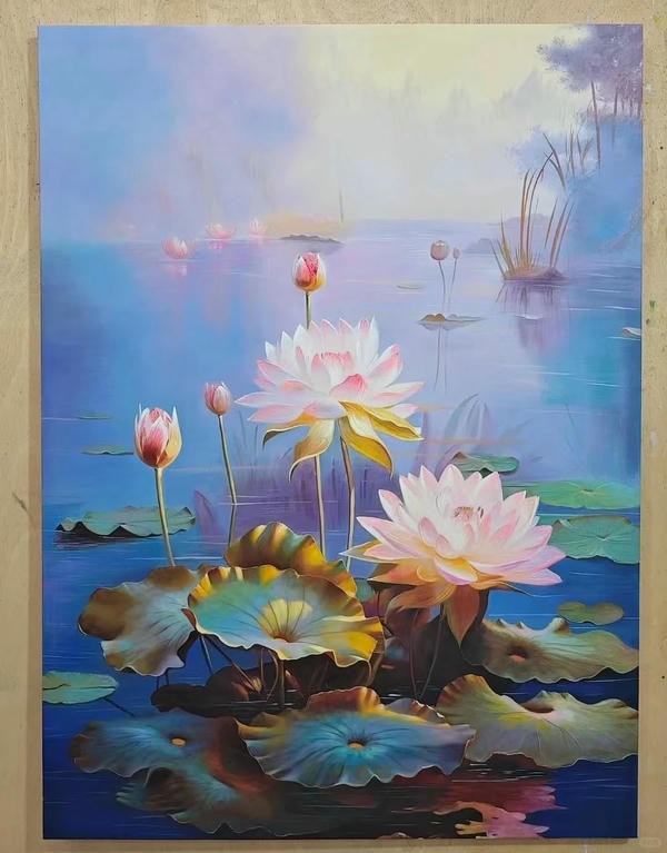 tranh sơn dầu hoa sen 1