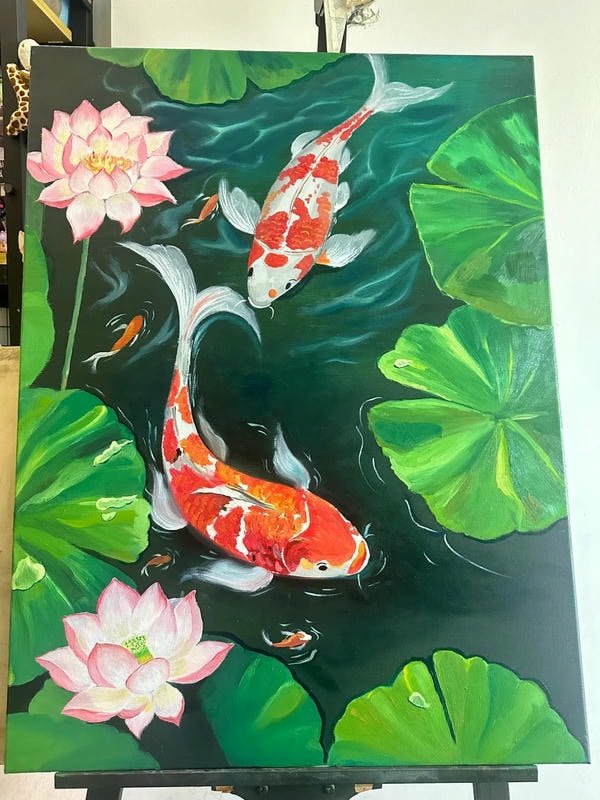 tranh sơn dầu hoa sen 10