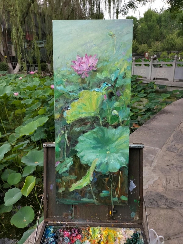 tranh sơn dầu hoa sen 11
