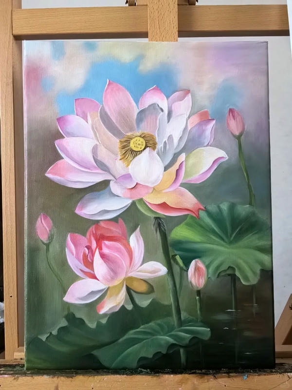 tranh sơn dầu hoa sen 12