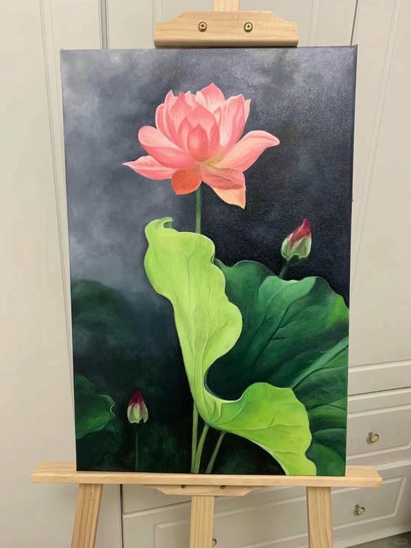 tranh sơn dầu hoa sen 13