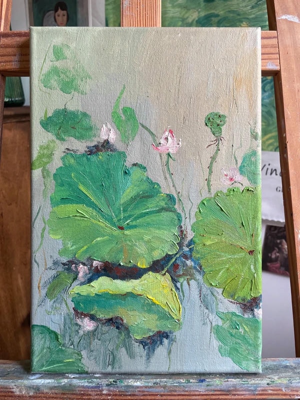 tranh sơn dầu hoa sen 14