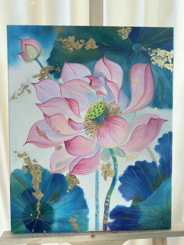 tranh sơn dầu hoa sen 16