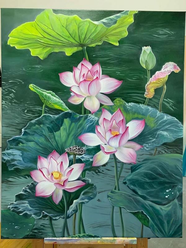 tranh sơn dầu hoa sen 17