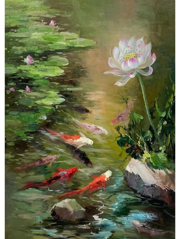 tranh sơn dầu hoa sen 18