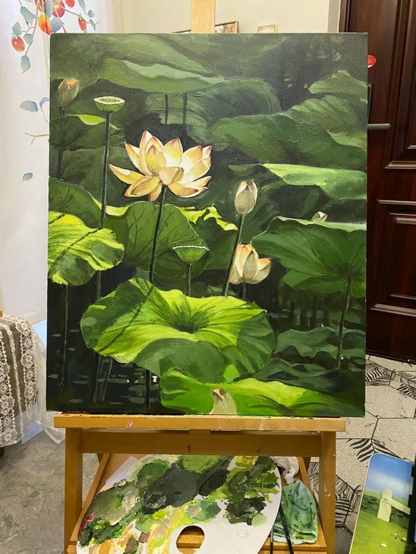 tranh sơn dầu hoa sen 2