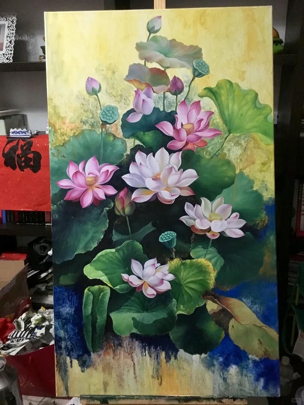 tranh sơn dầu hoa sen 21