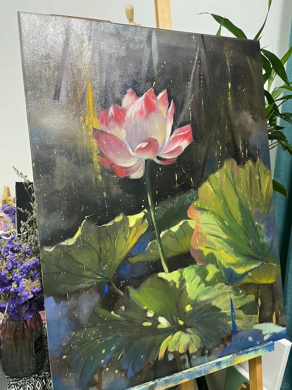 tranh sơn dầu hoa sen 25