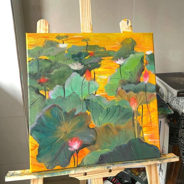 tranh sơn dầu hoa sen 27