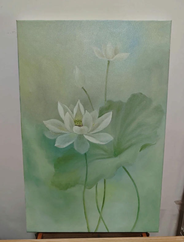 tranh sơn dầu hoa sen 29