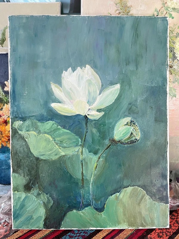 tranh sơn dầu hoa sen 31