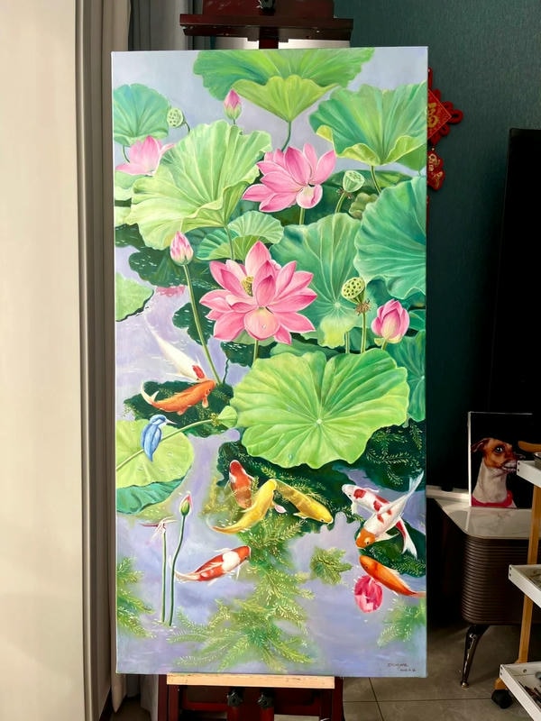 tranh sơn dầu hoa sen 32