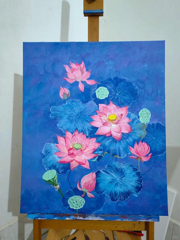 tranh sơn dầu hoa sen 33