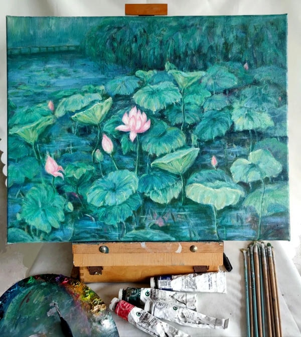 tranh sơn dầu hoa sen 36
