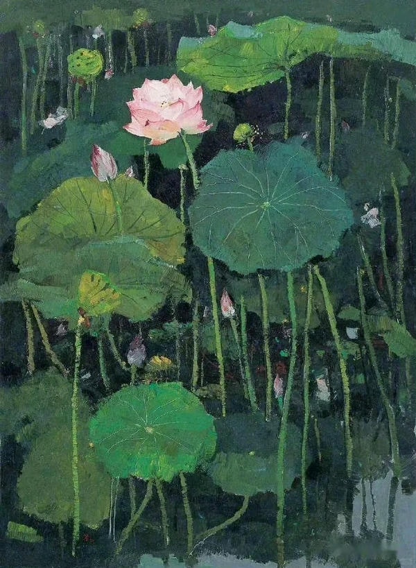 tranh sơn dầu hoa sen 6