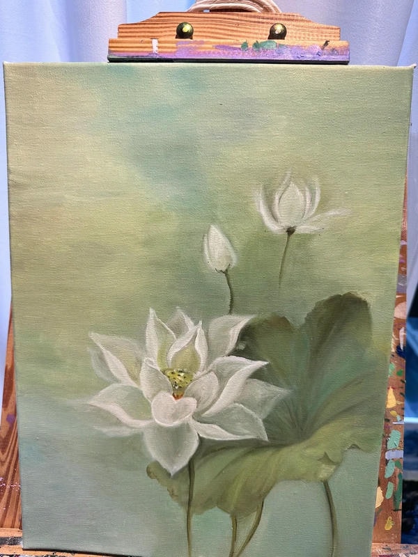 tranh sơn dầu hoa sen 9