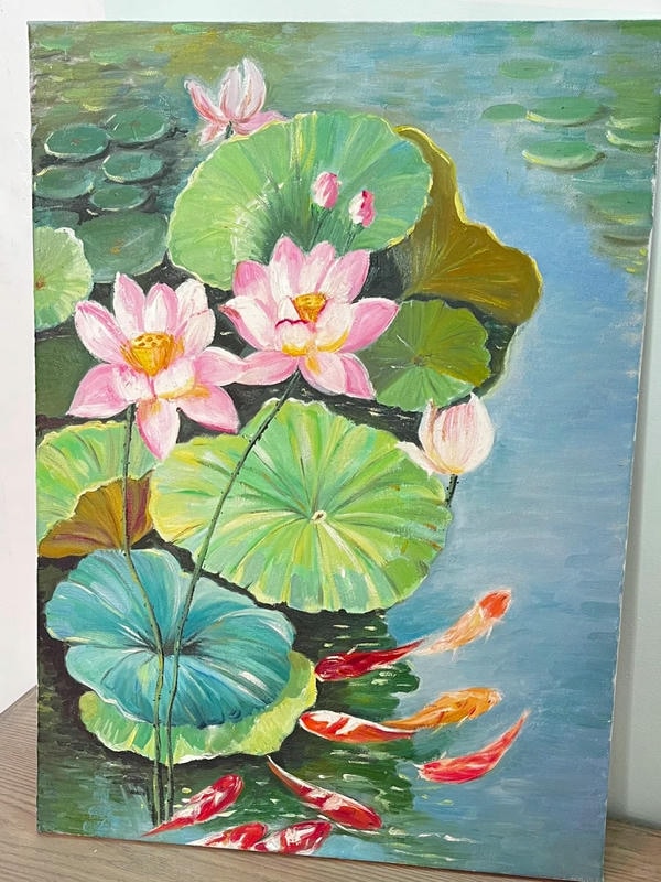 tranh vẽ hoa sen sơn dầu