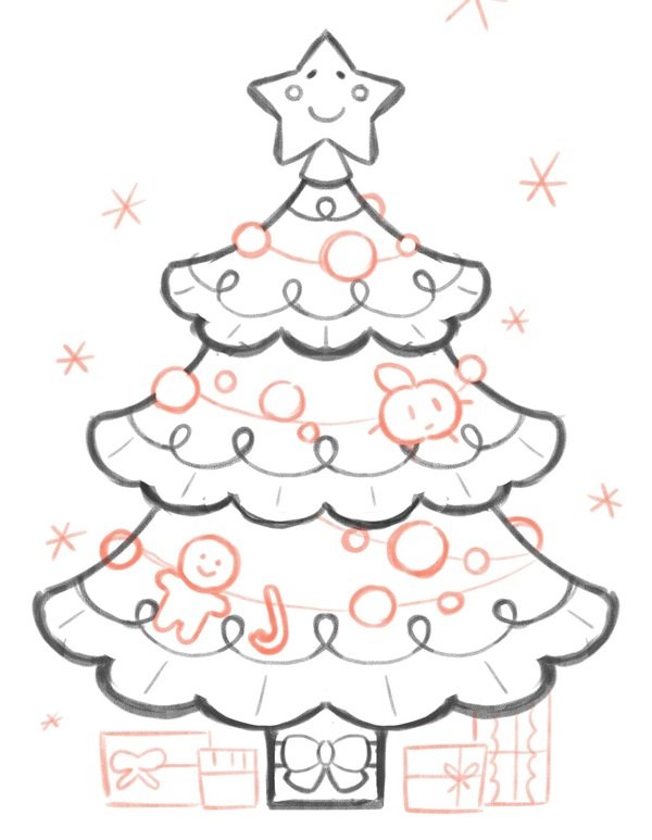 Cách vẽ cây thông noel dễ nhất 5