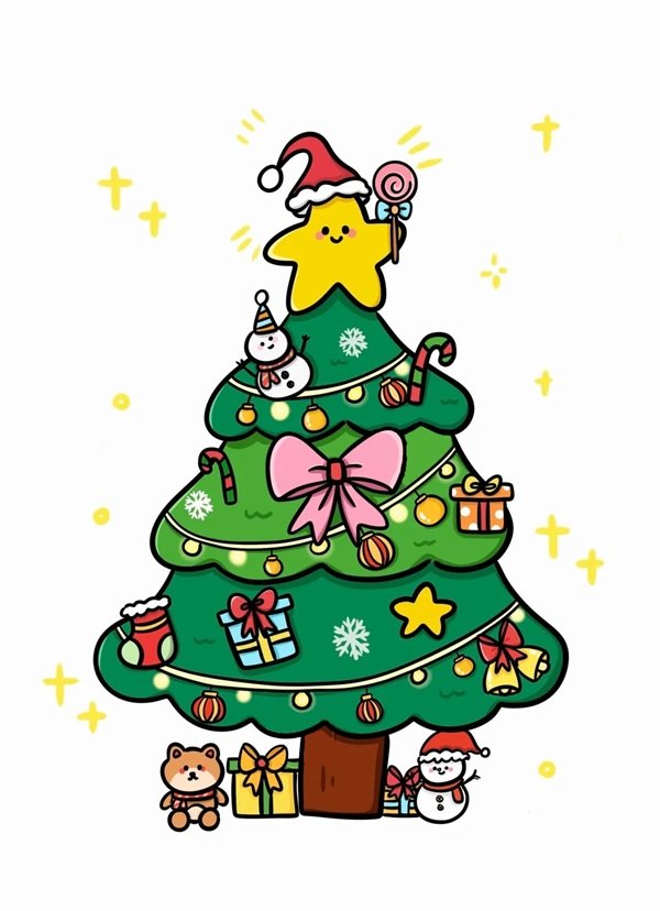 Cách vẽ cây thông noel đơn giản