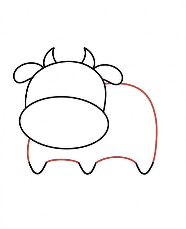 Cách vẽ con bò cute 5