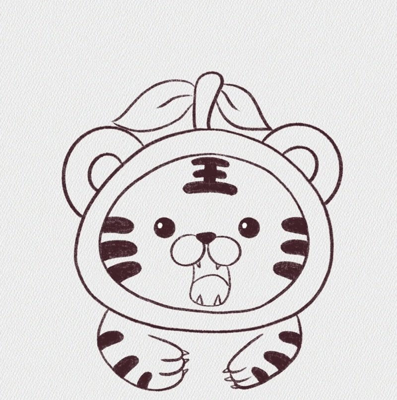 Cách vẽ con hổ cute 4