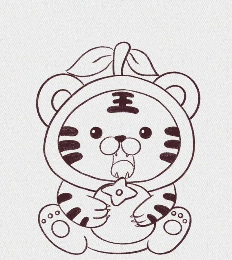 Cách vẽ con hổ cute 6