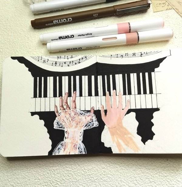Cách vẽ đàn piano đẹp nhất 3