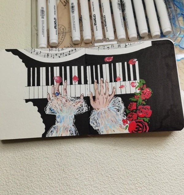 Cách vẽ đàn piano đẹp nhất 4