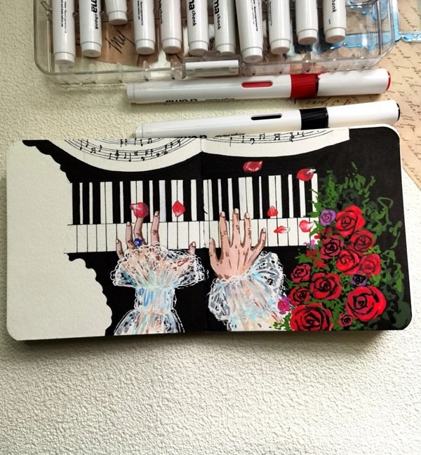 Cách vẽ đàn piano đẹp nhất 5