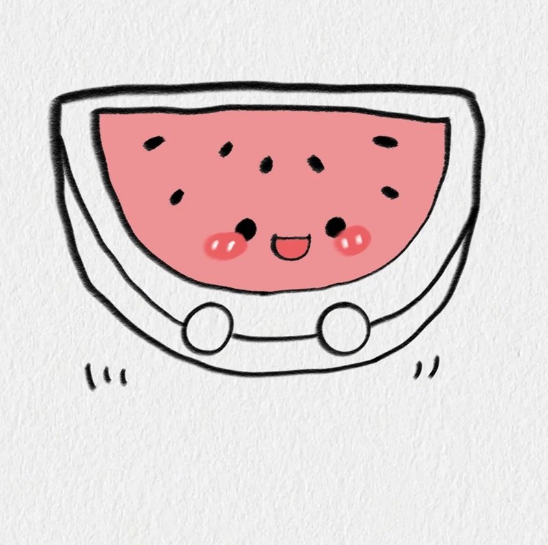 Cách vẽ dưa hấu cute 4