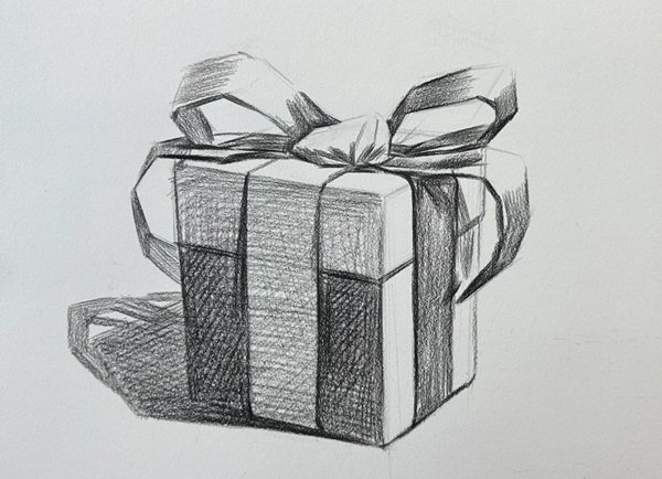 Cách vẽ hộp quà bằng bút chì 3