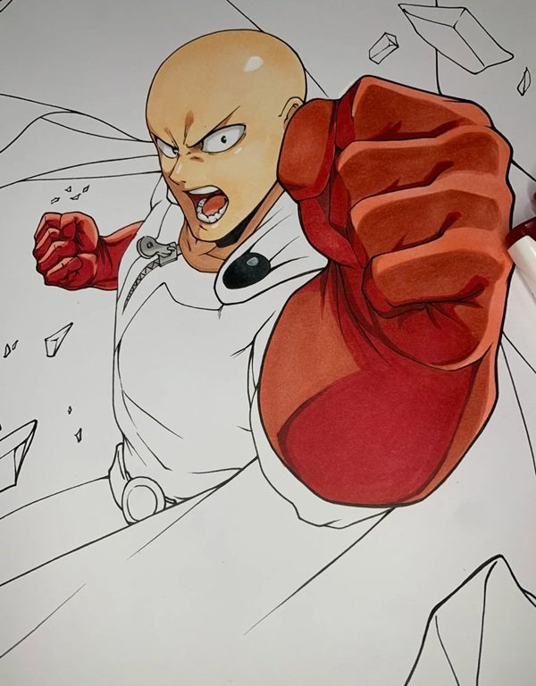 Cách vẽ saitama đơn giản 4