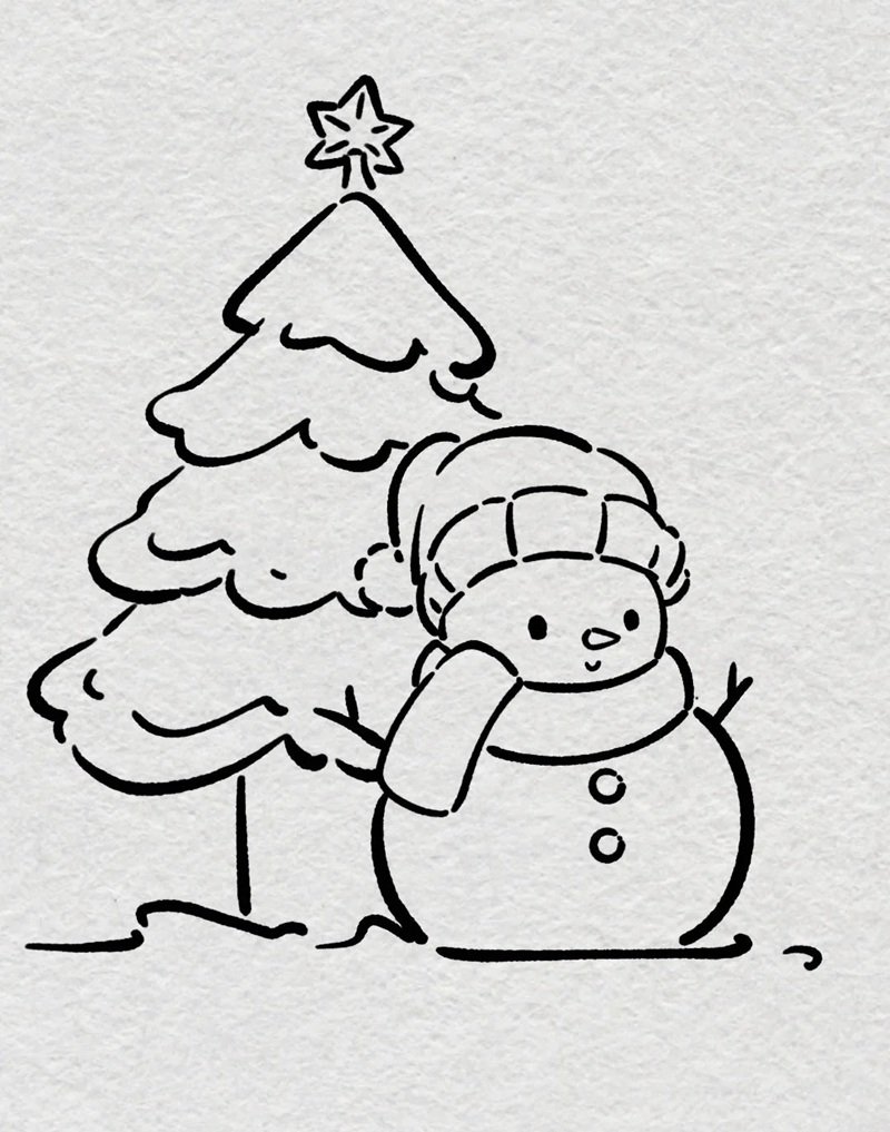 Cách vẽ cây thông noel và người tuyết 6