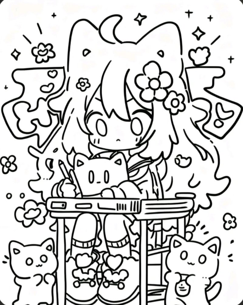 cute tranh tô màu anime girl ngầu 18