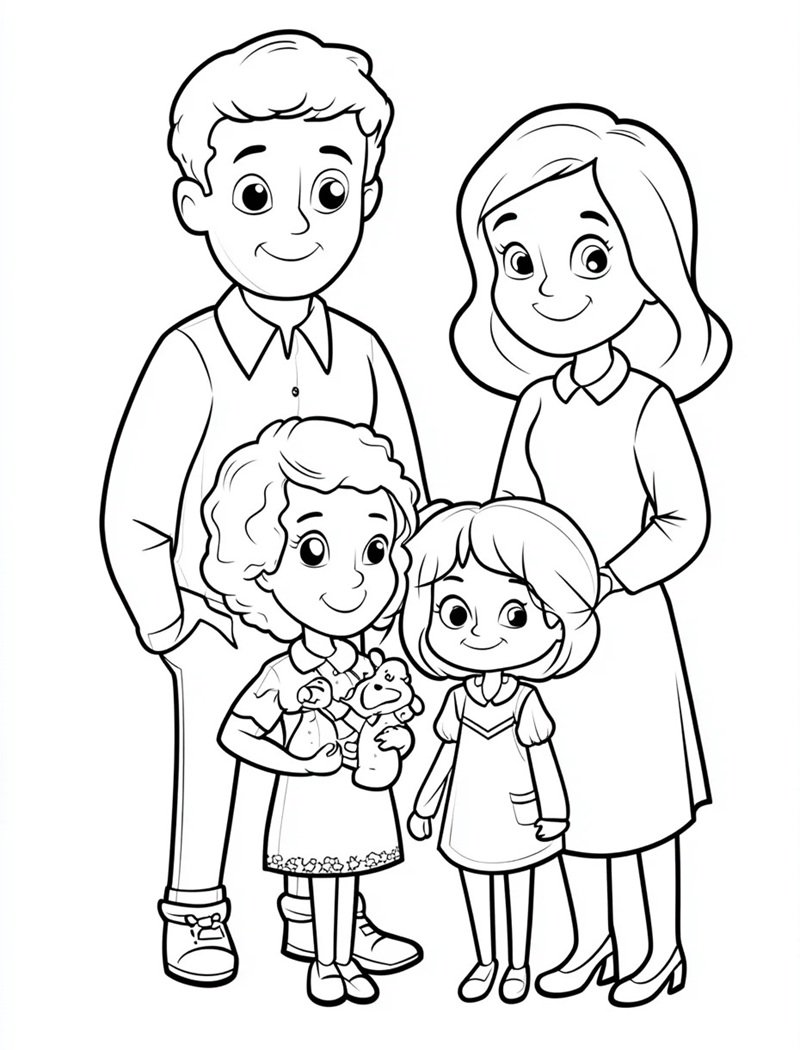 hạnh phúc tranh tô màu gia đình 4 người
