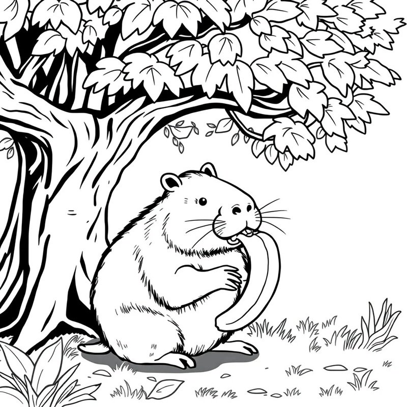 in tranh tô màu capybara cute