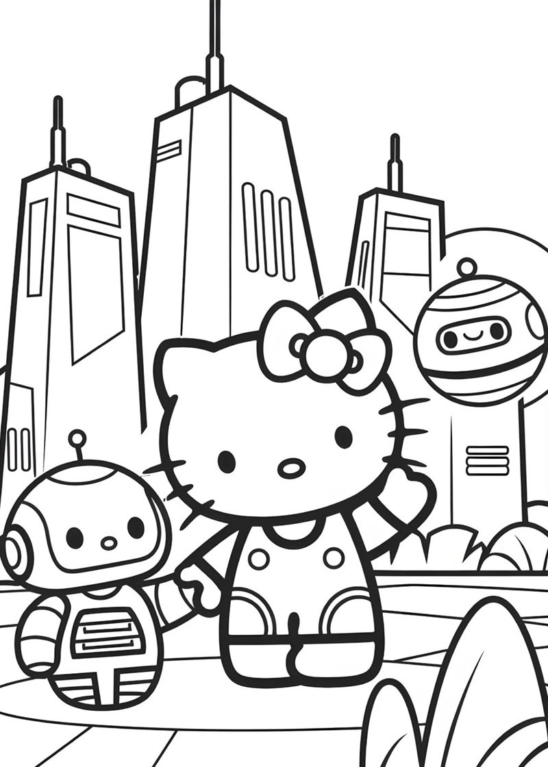 in tranh tô màu hello kitty