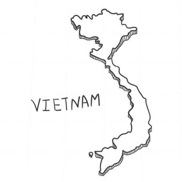 Hand Drawn of Vietnam 3D Map on White Background.