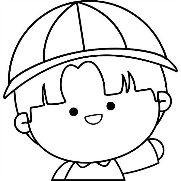 a vector of a cute boy with kindergarten hat in black and white coloring