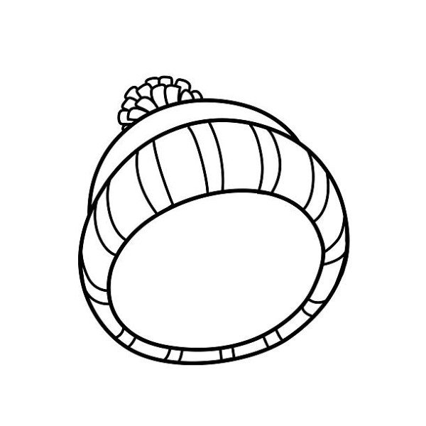 Winter knitted hat with pompom outline for coloring on a white background