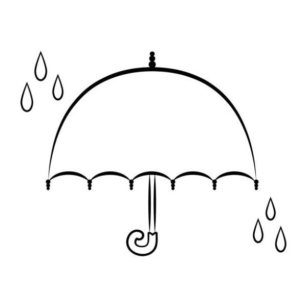 Umbrella and rain drops coloring book page for kids. Vector illustration.