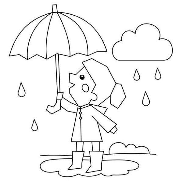 Coloring Page Outline Of a girl walking in the rain. Coloring book for kids