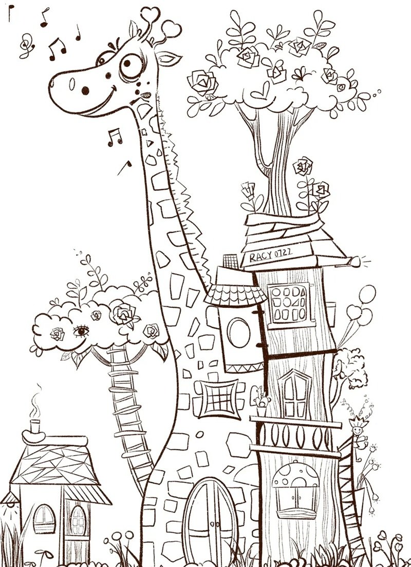 tô màu con hươu cao cổ 31