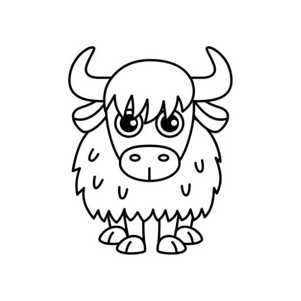 Coloring page funny smiling yak. Coloring book for childrens activity