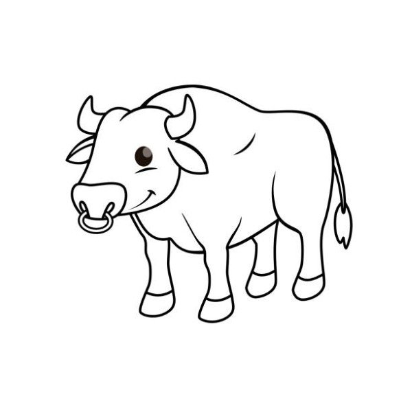 Vector illustration of ox isolated on white background. For kids coloring book.